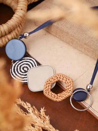 Vista 5 de MINACHI Handmade Braided Necklace for Women, Wooden Beads, Rattan Charm, Vintage Style, Gift Jewelry