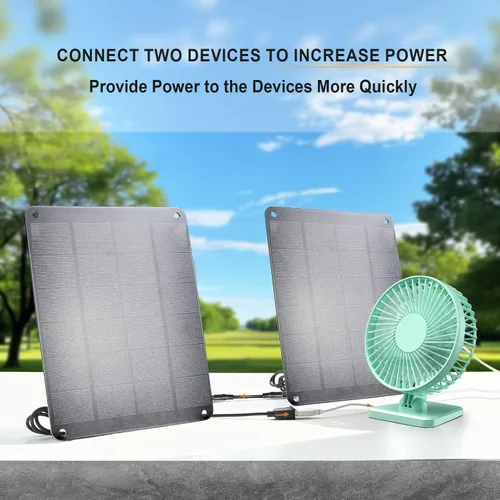 Vista 5 de Paquete de 2 paneles solares con gancho de metal, módulo monocristalino de alto rendimiento de 5V 6W con salida USB-A hembra y DC macho, panel
