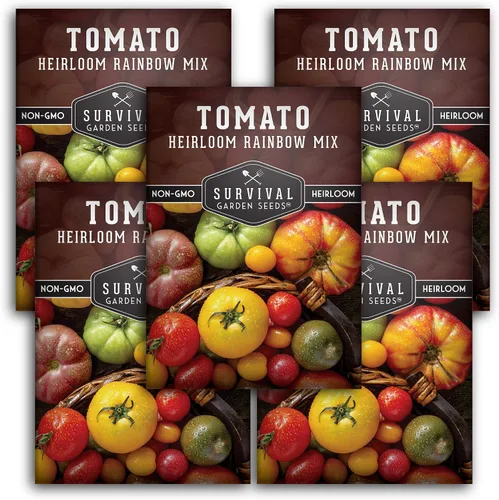 Vista 12 de Heirloom Rainbow Mix Semillas de tomate para plantar, 1 paquete Colorful Tomatoes Seed Blend, High Yield Garden Varieties, Non-GMO Open-Pollinated