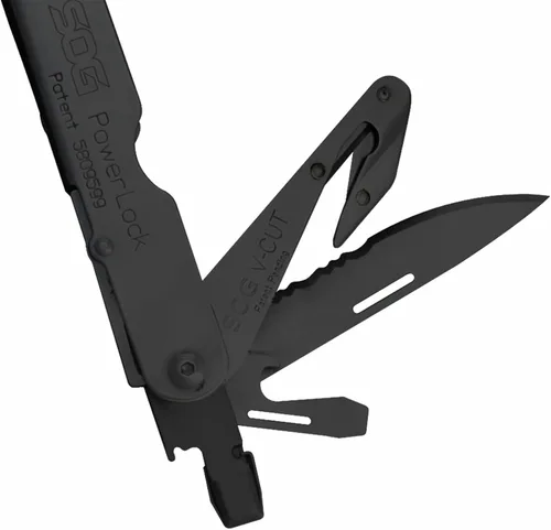 Vista 2 de Multiherramienta PowerLock EOD SOG con cúter de seguridad, 18 herramientas, color óxido negro, B63N