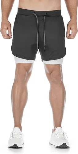 Vista 4 de DIOTSR Mens 2 in 1 Running Workout Shorts Lightweight Athletic Gym Shorts with Pockets