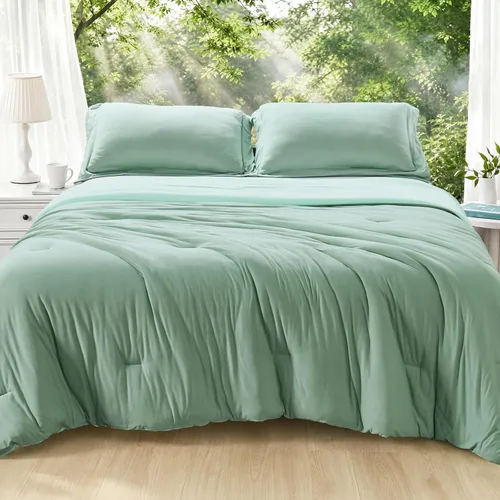 Vista 26 de MUXHOMO Juego de edredón beige tamaño individual/individual XL, ropa de cama alternativa ultrasuave para todas las estaciones. El juego de cama