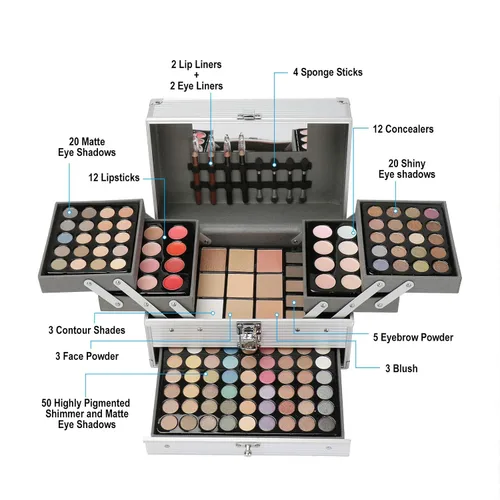 Vista 4 de Pure Vie - 132 colores todo en uno - Set de regalo de maquillaje que incluye una paleta de 94 sombras de ojos altamente pigmentadas brillantes