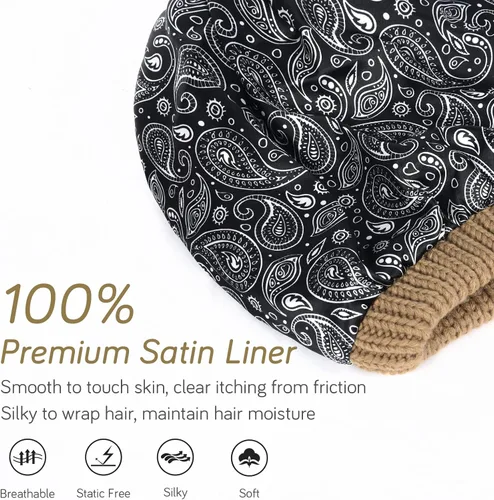 Vista 76 de FURTALK Gorro de invierno para mujer, con forro de satén, tejido trenzado, grueso, holgado, gorro cálido