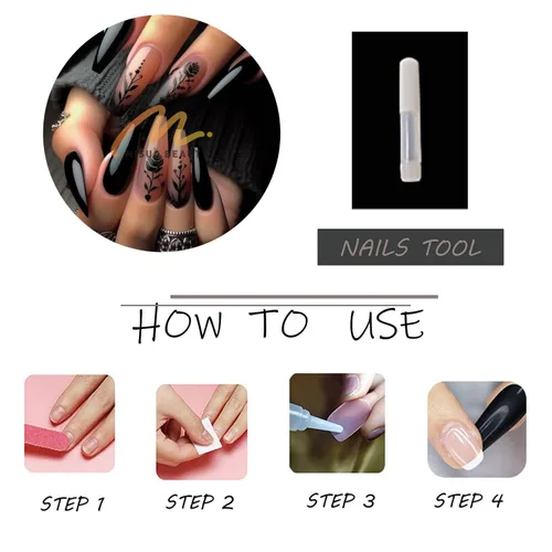 Vista 5 de MISUD Uñas Postizas - Uñas Largas Forma Ataúd con Pegamento en Negro Gótico, Diseño Acrílico Gótico de Rosa 24 piezas