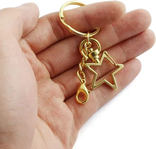 Vista 4 de Llavero con diseño de estrellas, con cierre de mosquetón, metal para bricolaje, accesorios creativos, pentagrama, con cierre de langosta