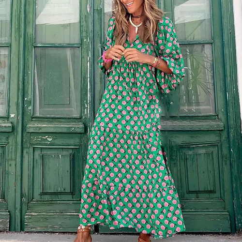 Vista 2 de Vestidos de verano para mujer, vestido largo acampanado para la playa, ropa bohemia, vestido de fiesta de noche, vestido de crucero para mujer