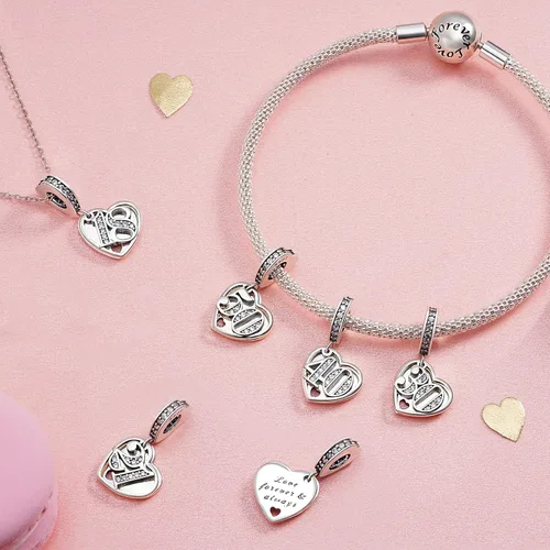 Vista 2 de NINGAN Dijes colgantes de plata de ley 925 con circonita cúbica de 16, 18, 21, 30, 40, 50, 60 años de amor, regalos de joyería para mujeres