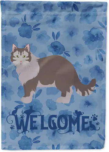 Vista 260 de Caroline's Treasures CK4813CHF - Bandera de bienvenida con gato abisinio azul, manga grande, para porche, para colgar en la pared, poliéster