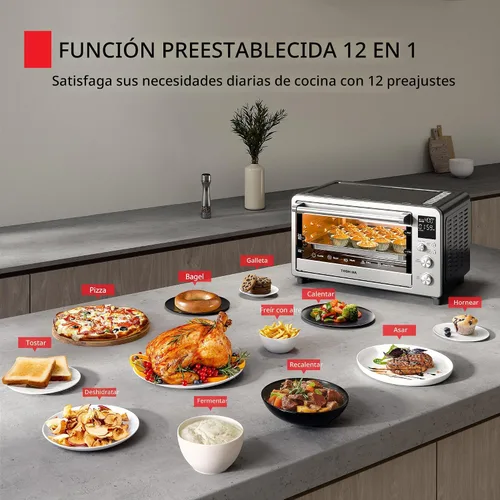 Vista 3 de TOSHIBA ChefFry - Combo de horno tostador y freidora de aire, gran capacidad de 26.4 cuartos de galón, horno tostador de encimera 12 en 1, acero