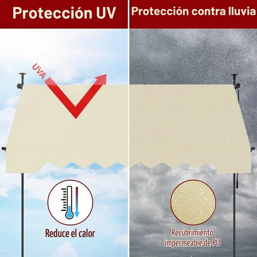 Vista 4 de STEELAID Toldo retráctil manual – Parasol de 59 pulgadas sin tornillos para exteriores – Cubierta de pérgola ajustable con protección UV – Toldo