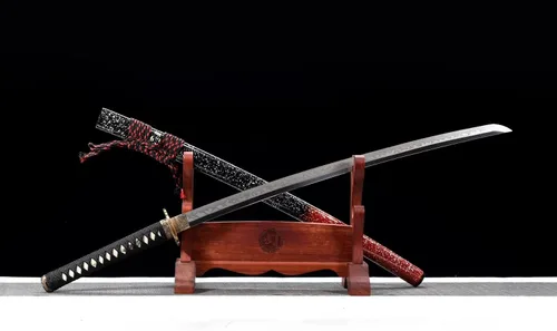 Vista 4 de 41'' Handmade Japanese Katana Sword T10 Steel — Clay-Tempered Dragon-Claw Hamon, Hand-Polished Blade, Pure Copper Engraved Mountings, Real Rayskin