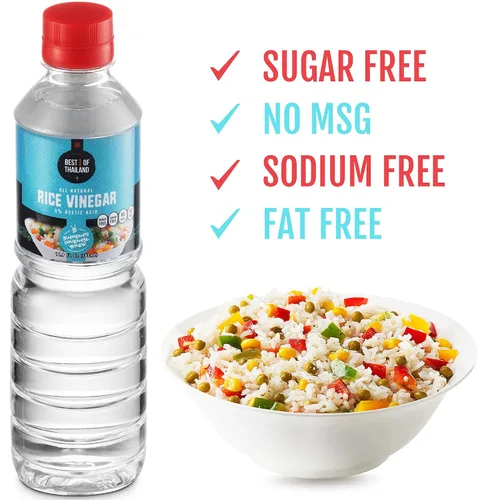 Vista 4 de Best of Thailand Vinagre de arroz sin condimentar Paquete de 2 unidades de 16.9 onzas Vinagre de cocina sin gluten para sushi, ensalada, adobo