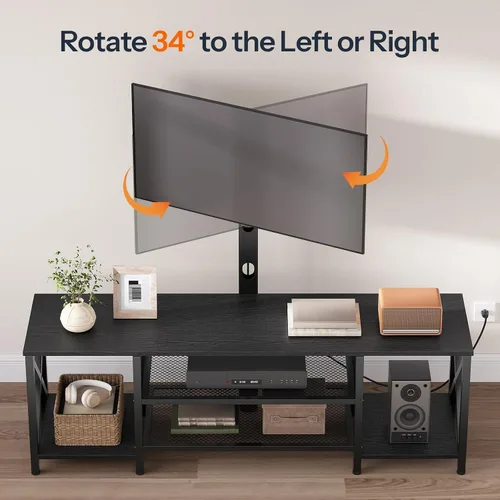 Vista 5 de HOOBRO Soporte de TV con soporte y toma de corriente, centro de entretenimiento LED con soporte giratorio para TV de 32/45/55/60/65/70/75 pulgadas
