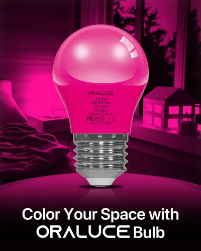 Vista 7 de ORALUCE Bombilla de porche rosa equivalente a 40 W, bombillas LED A15 para decoración e iluminación de fiestas de Halloween, Navidad, bombilla