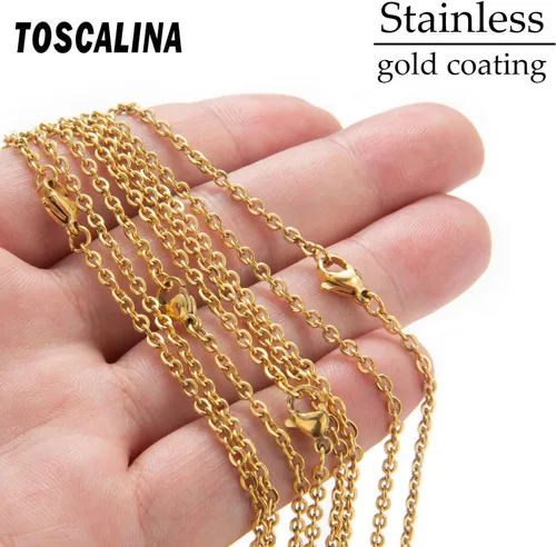 Vista 4 de Paquete de 20 cadenas de collar chapadas en oro de acero inoxidable a granel para fabricación de joyas, 16 pulgadas