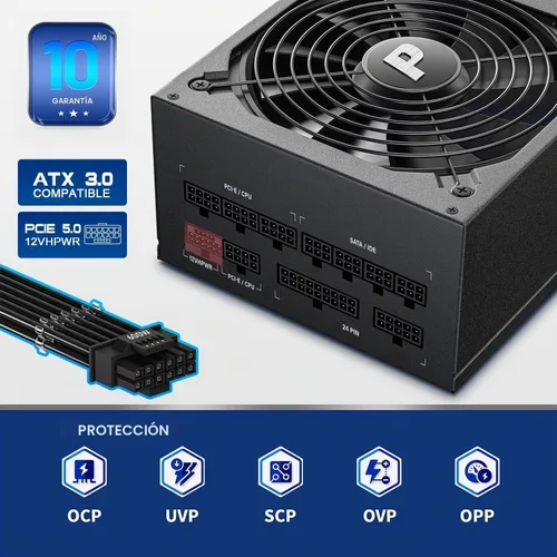 Vista 3 de Fuente de alimentación de 1000 W 80+ Gold completamente modular PSU, ATX 3.0 y PCIE 5.0, ES1000