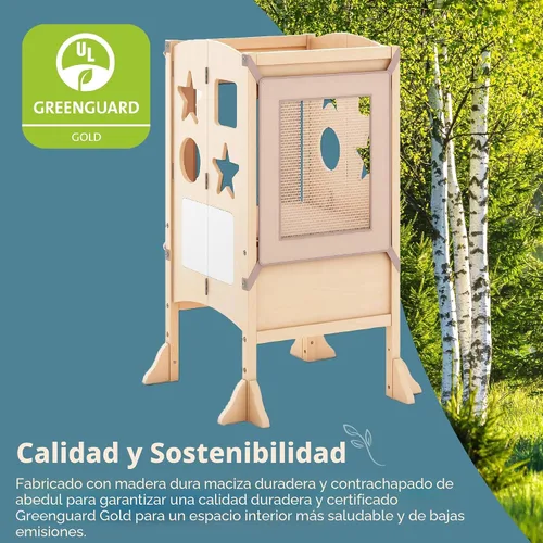 Vista 4 de Guidecraft Classic Kitchen Helper® - Torre para niños pequeños, color gris: plegable, altura ajustable, taburete de aprendizaje para niños