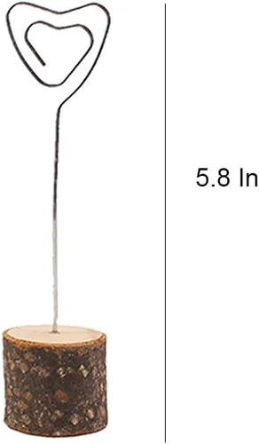 Vista 2 de 30 soportes para tarjetas de lugar de madera rústica, base de madera real, clip para fotos de notas, números de mesa de boda, soporte de tarjetas
