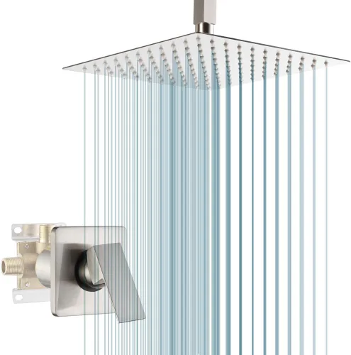 Vista 22 de Conjunto de llave de regadera color negro mate, sistema de regadera de lluvia para baño con cabezal de regadera de metal de acero inoxidable, kit