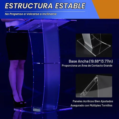 Vista 6 de Atril inclinado para conferencias, púlpito acrílico, atril transparente para iglesia, púlpito, oficina, de pie, podio de pie (tipo 3)