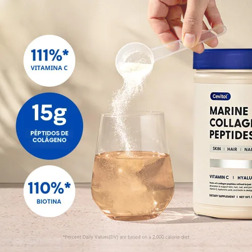 Vista 6 de Péptidos de Colágeno Marino - Polvo de Colágeno Ultrafino Hidrolizado para Mujeres y Hombres, Ácido Hialurónico, Biotina, Vitamina C, para Piel