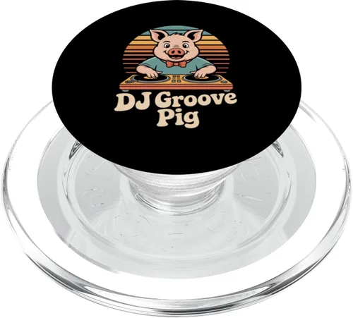 Vista 7 de DJ Groove Pig Retro Turntable Sunset Party Vibes PopSockets Adhesive PopGrip