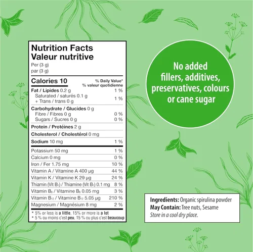 Vista 2 de Superalimento orgánico en polvo de espirulina y clorella, vegano, sin OMG