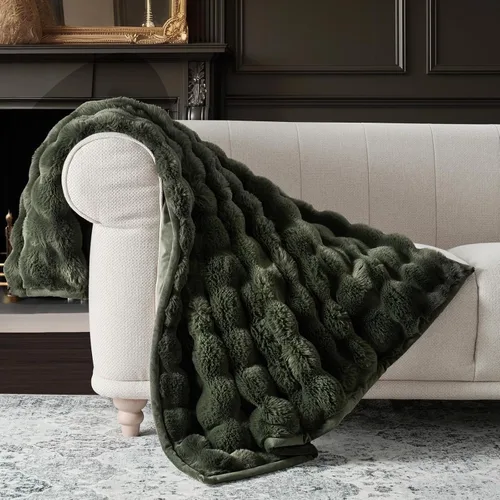 Vista 17 de EverGrace - Manta de piel sintética de conejo ultra suave y lujosa, manta gruesa y cálida de burbujas para cama, acogedora manta reversible de felpa