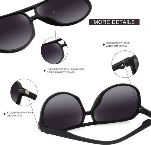 Vista 4 de POLARKING Lentes de sol polarizados de aviador para hombres y mujeres, doble puente cuadrado, gafas de sol deportivas, lentes de sol piloto