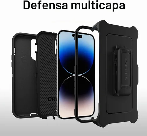 Vista 3 de OtterBox Funda para iPhone 14 Pro Max (SOLAMENTE) Serie Defender - NEGRO, Resistente y Duradera, con Protección de Puertos, Incluye Funda con Clip