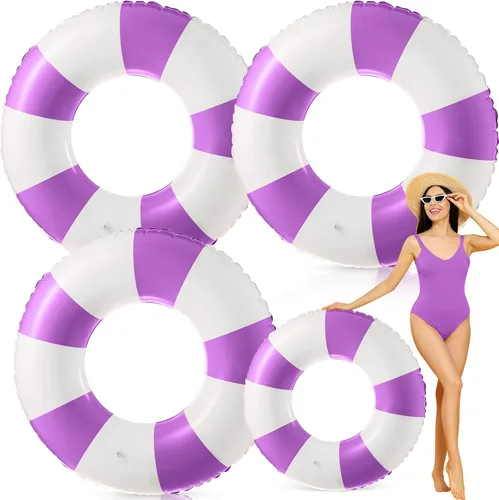 Vista 22 de Foilswirl Flotadores inflables jumbo de 47.24 pulgadas para piscina, anillos de piscina a rayas azules y blancas, tubo inflable para mujeres