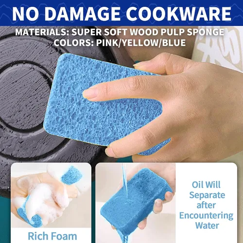 Vista 4 de CELOX Paquete de 24 esponjas de cocina duraderas, esponjas de pulpa de madera natural para platos, esponja de celulosa absorbente a granel