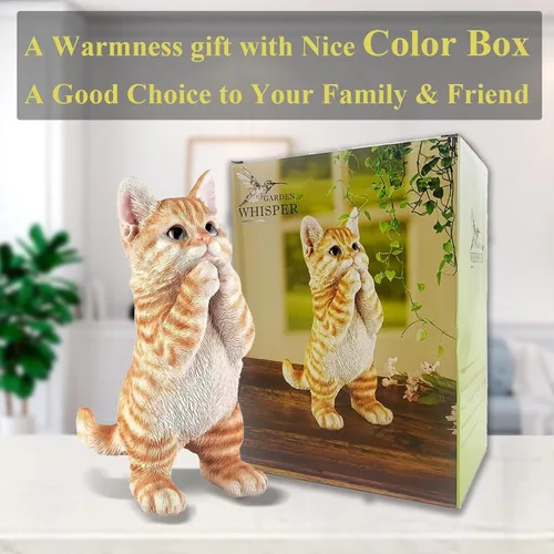 Vista 7 de Estatua y figuras de gato naranja, decoración de jardín al aire libre para patio, césped, patio, escultura de gatito y regalos para amantes