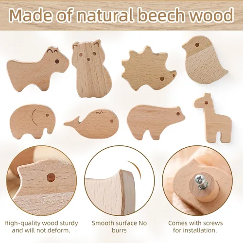 Vista 2 de Youuys Tiradores de madera para cajones de animales, pomos decorativos de animales salvajes con tornillos para armarios y muebles (12 juegos)