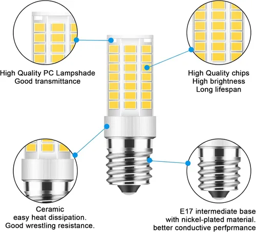 Vista 7 de TAIYALOO Bombilla LED E17 regulable, bombilla de horno de microondas de 5 W, blanco natural 4000 K, repuesto de bombilla halógena de 40 W