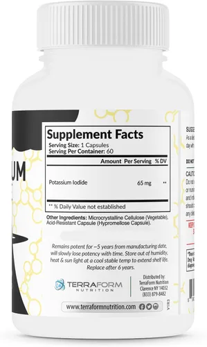 Vista 4 de Suplemento de yoduro de potasio - dosis de 65 mg, 60 porciones - Apoya la tiroides