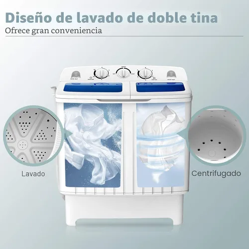 Vista 2 de LDAILY Lavadora portátil, lavadora compacta de 20 libras con bomba de drenaje y limpieza profunda, mini combo de lavado de lavandería para Blanco