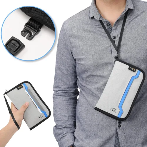 Vista 7 de CANBOX Soporte para pasaporte, cartera de pasaporte familiar con bloqueo RFID, organizador de documentos de viaje, Gris, 40 ES