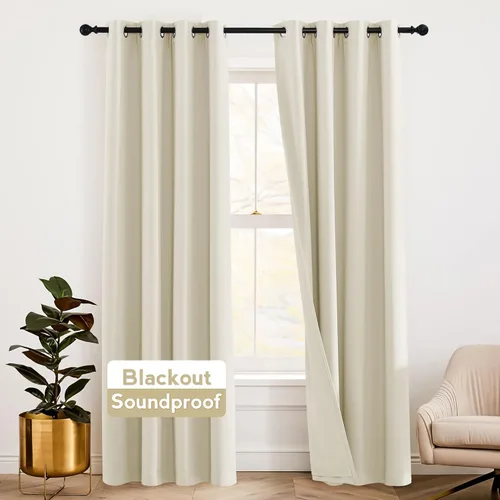 Vista 19 de RYB HOME - Cortinas con cancelación de ruido de 63 pulgadas de largo, juego de 2 paneles, 3 capas totales, cortinas opacas, insonorizadas