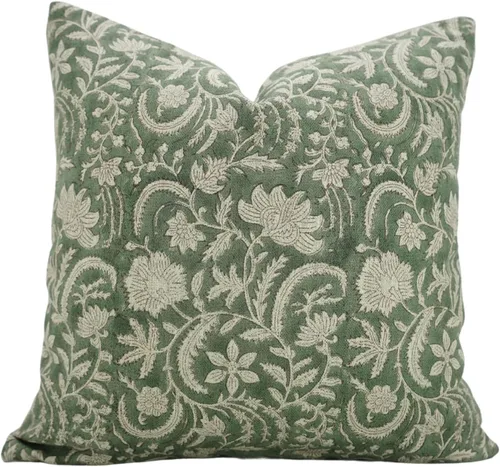 Vista 11 de Funda de cojín hecha a mano con estampado de bloques de 14 x 14 pulgadas, de lino puro, para otoño, verano, decoración de primavera para sofá, cama
