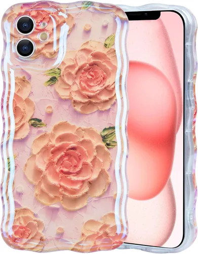 Vista 15 de IDweel Funda para iPhone 11, Lujosa Pintura al Óleo Retro Colorida con Patrón de Flores Brillantes Impresas, Lindo Borde Ondulado Rizado, Exquisita
