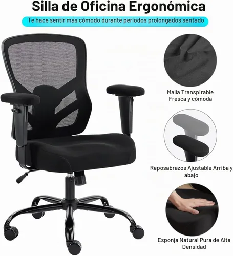 Vista 6 de YFO Silla ergonómica de oficina, silla de escritorio de malla para Negro