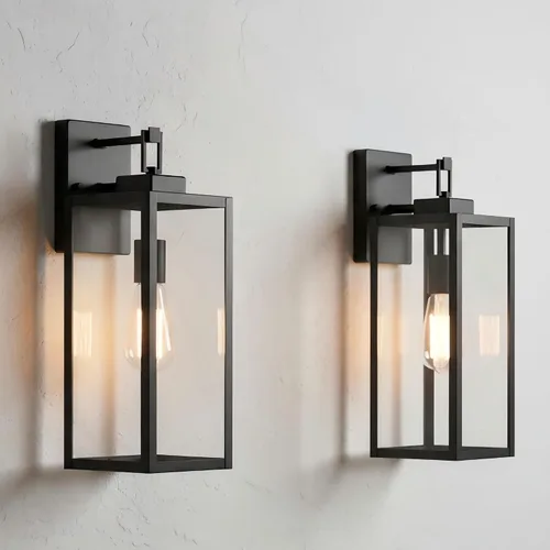 Vista 12 de Paquete de 2 Luces de Aplique para Exteriores - Luz de Pared Exterior de 12 Pulgadas, Aplique Exterior de Acero y Vidrio para Porche, Farol de Pared