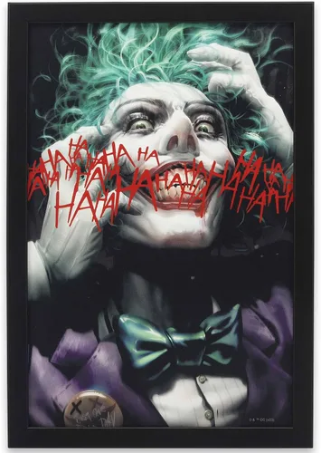 Vista 12 de DC Comics Batman Anime Joker y Harley Quinn - Decoración de pared de madera enmarcada - Arte de pared grande de DC Comics para el hogar