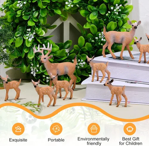 Vista 4 de 12 piezas de figuras de ciervos juguete realistas, figuras de familia de ciervos, figuras de animales del bosque, criaturas del bosque en miniatura