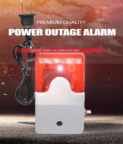 Vista 2 de Alarma de pérdida de corte por corte de falla de energía, alarma de sensor de alarma de sonido y luz con luz de flash, sonido de alarma de sirena