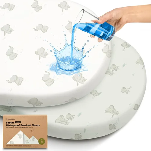 Vista 17 de Paquete de 2 sábanas orgánicas para cuna para niños, niñas, sábana bajera (lino azul) 100% Cotton Bassinet Mattress Sheets, Compatible with Halo