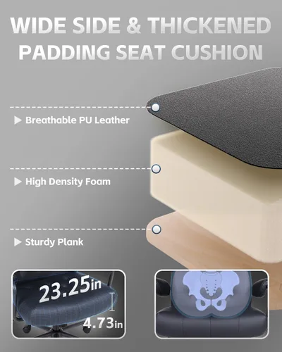 Vista 4 de Silla de oficina grande y alta de 500 libras, silla de escritorio cómoda, silla de computadora de gran tamaño extra ancha, sillas modernas