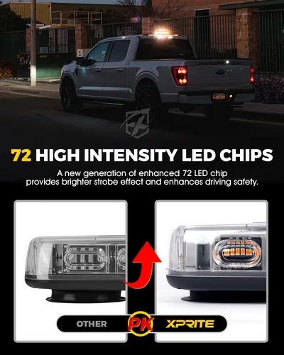 Vista 2 de Xprite - Barra de luces estroboscópicas LED de 12 pulgadas de techo mejorada con 72 LED, luz de advertencia de emergencia con base magnética